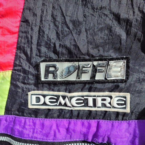 SOLD 1990 Vintage Roffe Demetre Men’s Large One Piece Ski Suit Neon & Black - Picture 9 of 11